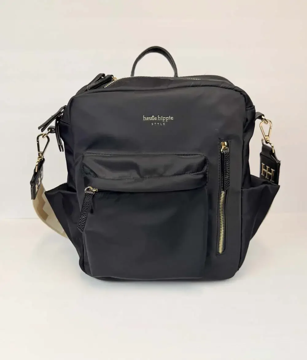 Haute Hippie Black Nylon Convertible Backpack  Crossbody Bag Decorative Strap